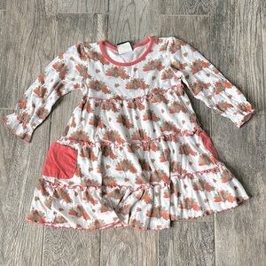 Girls Emma Jean Dress, Size 4, White, Brown, Orange, Turkeys